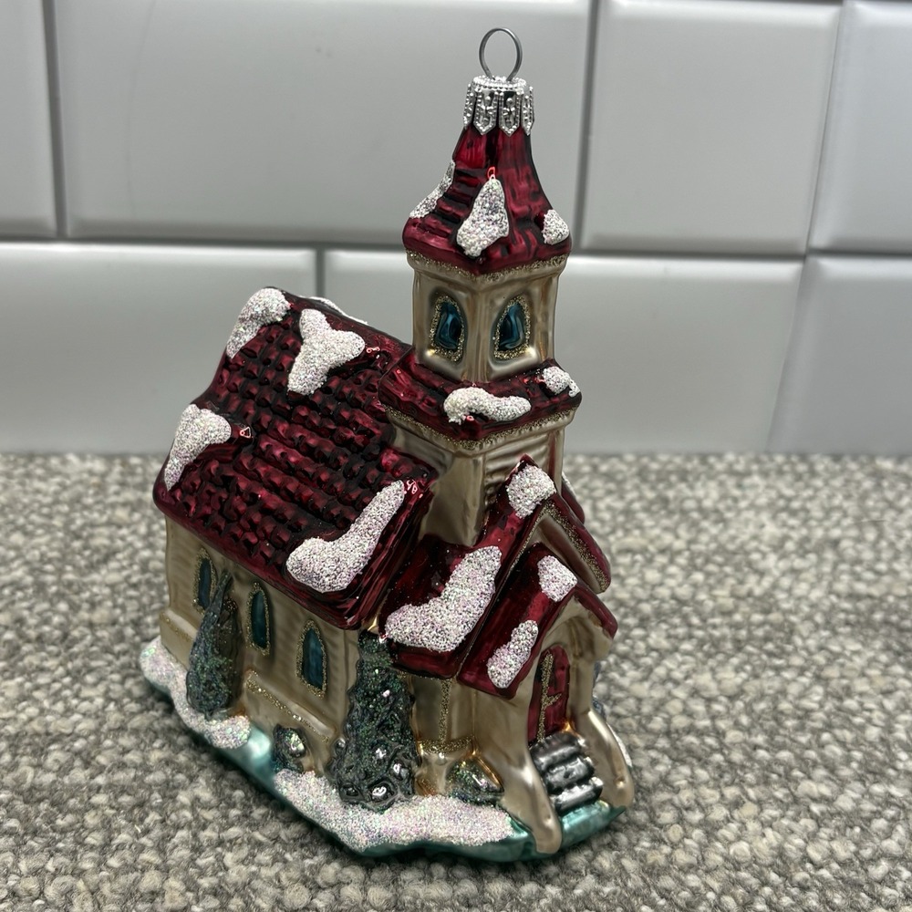 Southern Living Blown Glass Multi Color Church Hanging Christmas Ornament Poland